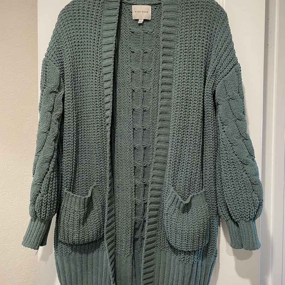 Pink Rose Women's Green Cable Knit Sweater